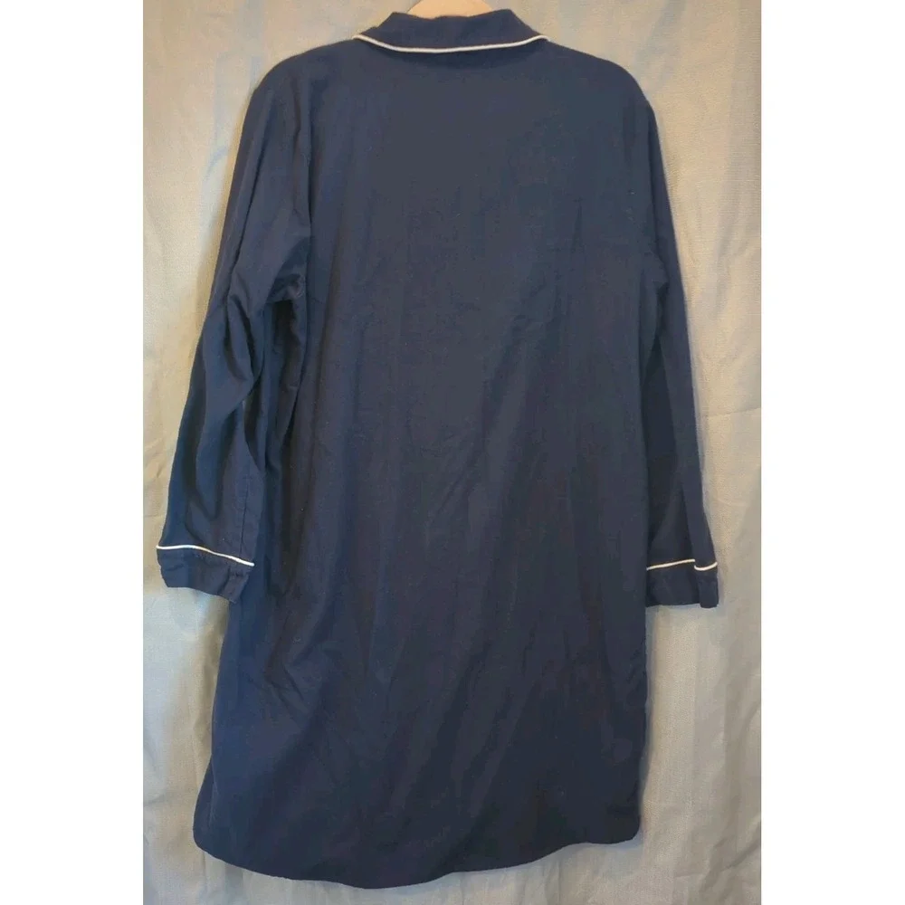 LL Bean Womens Classic Sleep Shirt XL Blue White Trim Pajamas Jersey Knit Lounge